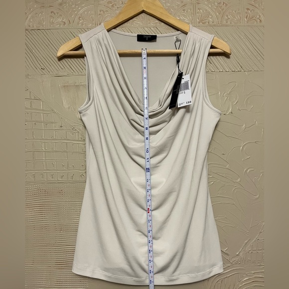 NWT light taupe TAHARI drape neck sleeveless shell, size small - Picture 3 of 6